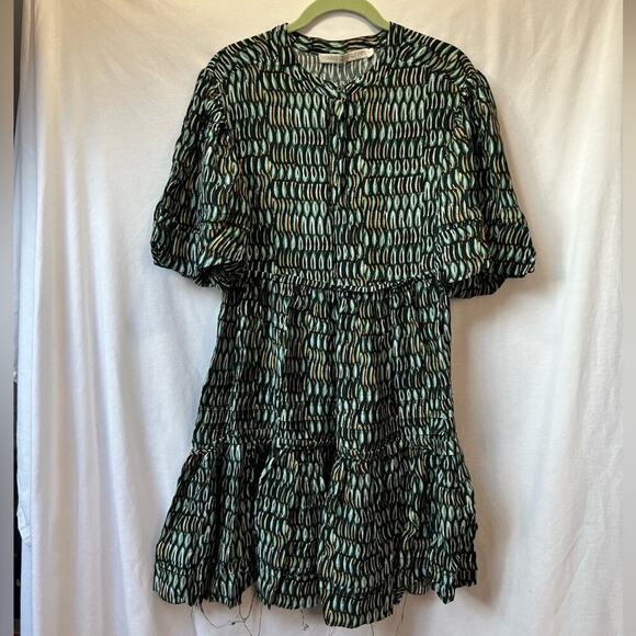 Marie Oliver Black/Green Puff Sleeve MIDI DressP - Picture 1 of 6